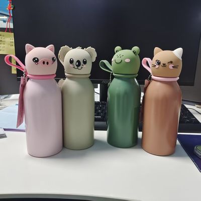 سعر جيد 16oz Eco-Friendly Insulated Stainless Steel Water Bottle with Cute Removable Animal Head for Kids and Teens الانترنت