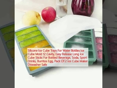 صناديق مكعبات الثلج السيليكونية للزجاجات المائية عفن مكعبات الثلج 12 تجويف ، سهلة الإفراج عن عصي مكعبات الثلج الطويلة للمشروبات المعبأة ، الصودا ، المشروبات الرياضية ، بيض البوريتوس ، حزمة من 2 صانع مكعبات الثلج غسالة غسالة آمنة